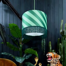 "Rackhams Apple Sours Helter Skelter Velvet Lampshades With Fringing - Ceiling Pendant / Arc Lamp - 30cm diameter x 20cm height / 12"" x 8""" - thumbnail 2