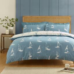 Rackhams Salcombe Boats Reversible Duvet Cover Set Soft Blue - Double - Soft Blue - thumbnail 2