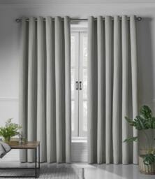 Rackhams Linen Look Ring Top Blackout Curtains - Grey - 229cm width x 229cm drop - thumbnail 1