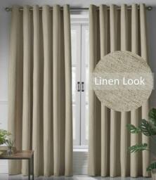 Rackhams Linen Look Ring Top Blackout Curtains - Grey - 229cm width x 229cm drop - thumbnail 3