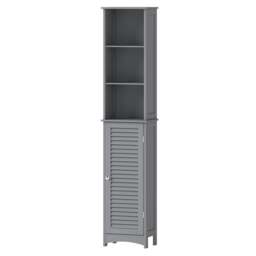 Rackhams Bathroom Storage Cabinet Freestanding Cupboard Adjustable Shelf Unit - Grey Tall - thumbnail 1