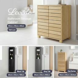 Rackhams Bathroom Storage Cabinet Freestanding Cupboard Adjustable Shelf Unit - Grey Tall - thumbnail 2