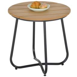 Rackhams Round Outdoor Side Table Adjustable Leg Pads Natural Wood & Black - thumbnail 2