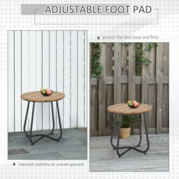 Rackhams Round Outdoor Side Table Adjustable Leg Pads Natural Wood & Black - thumbnail 5