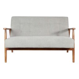 Rackhams 2-Seater Loveseat Sofa Linen Padded Rubber Wood in Grey - thumbnail 2
