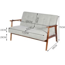 Rackhams 2-Seater Loveseat Sofa Linen Padded Rubber Wood in Grey - thumbnail 3