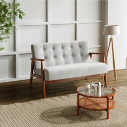 Rackhams 2-Seater Loveseat Sofa Linen Padded Rubber Wood in Grey - thumbnail 1