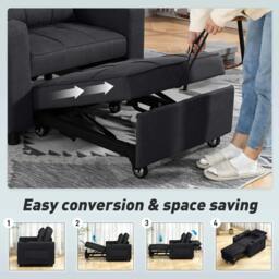 Rackhams 3-in-1 Sofa Bed, Convertible Sleeper Chair with Adjustable Backrest - Plastic - Black - Linen-look fabric - thumbnail 4