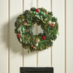 Rackhams 36cm Bauble and Pinecone Hanging Christmas Wreath with Red Berries - thumbnail 2