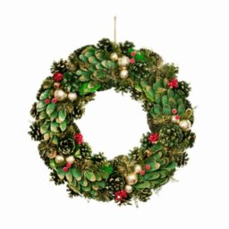 Rackhams 36cm Bauble and Pinecone Hanging Christmas Wreath with Red Berries - thumbnail 5