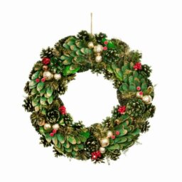 Rackhams 36cm Bauble and Pinecone Hanging Christmas Wreath with Red Berries - thumbnail 3