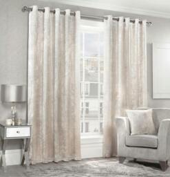 Rackhams Luxury Crushed Velvet Fully Lined Ring Top Curtains - Cream - 168cm width x 183cm drop - thumbnail 1