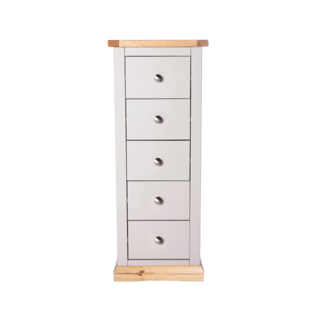 Rackhams Bomporto 5 Drawer Narrow Chest of Drawers Chrome Knob - Light Grey - image 1
