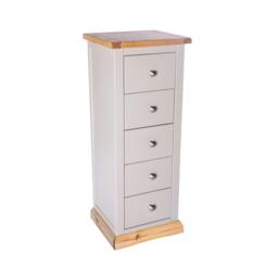Rackhams Bomporto 5 Drawer Narrow Chest of Drawers Chrome Knob - Light Grey - thumbnail 3