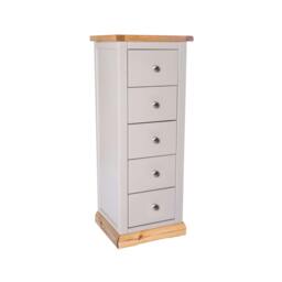 Rackhams Bomporto 5 Drawer Narrow Chest of Drawers Chrome Knob - Light Grey - thumbnail 2