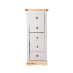 Rackhams Bomporto 5 Drawer Narrow Chest of Drawers Chrome Knob - Light Grey - thumbnail 1