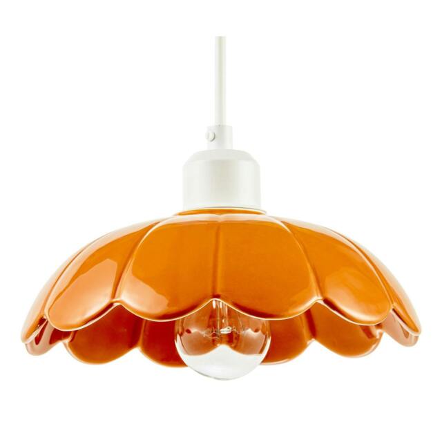 Rackhams Modern Orange Gloss Ceramic Pendant Light Shade with Scallop Edge - image 1