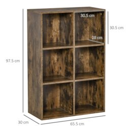 Rackhams Cubic Cabinet Bookcase Storage Shelves for Home Office, Rustic Brown - Black - thumbnail 6