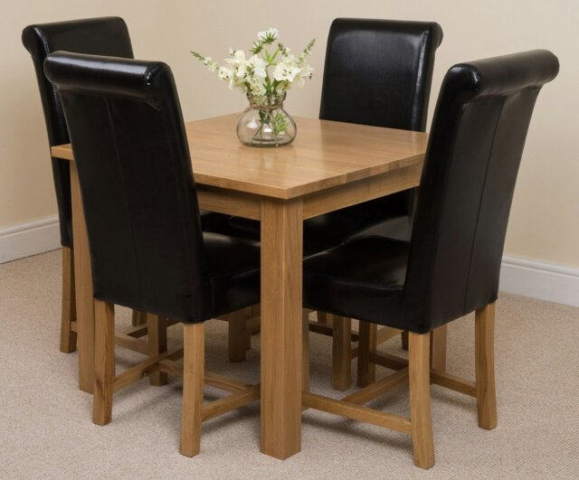 Rackhams Oslo 90 x 90cm Small Square Oak Dining Set with Washington Leather Chairs - 1 - 4 chairs - Black - image 1