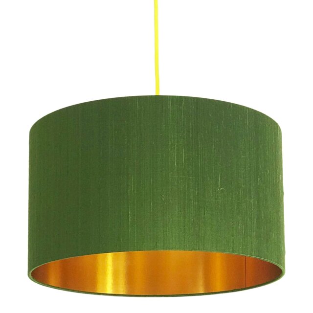 "Rackhams Moss Green Silk Lampshade With Gold Lining - 60cm Diameter x 30cm Height / (24"" x 12"")" - image 1