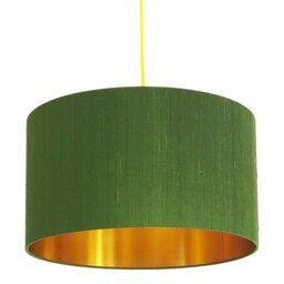 "Rackhams Moss Green Silk Lampshade With Gold Lining - 60cm Diameter x 30cm Height / (24"" x 12"")"
