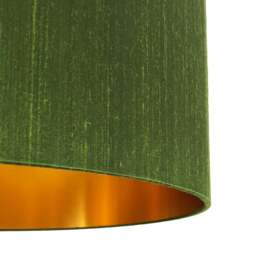"Rackhams Moss Green Silk Lampshade With Gold Lining - 60cm Diameter x 30cm Height / (24"" x 12"")" - thumbnail 2