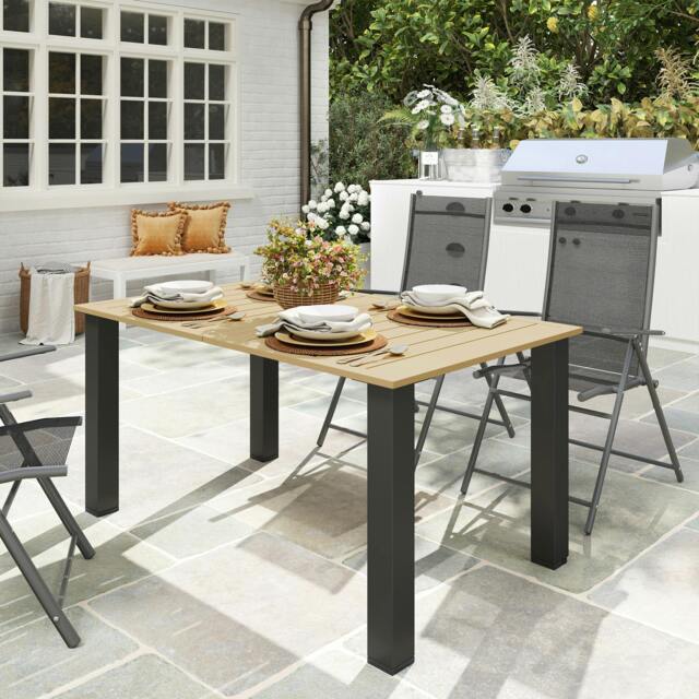 Rackhams Garden Table with Parasol Hole, Slatted Metal Tabletop, Brown - 1 - 150L x 90W x 73H cm - 90 - image 1