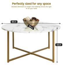 Rackhams Round Coffee Table, Faux Marble Living Room Table with Gold Metal Frame - White and Gold - thumbnail 3