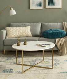 Rackhams Round Coffee Table, Faux Marble Living Room Table with Gold Metal Frame - White and Gold - thumbnail 2