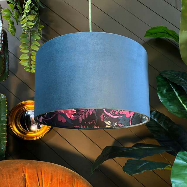"Rackhams Nightshade Midnight Garden Silhouette Lampshade in Flint Velvet - Ceiling Pendant / Arc Lamp - 40cm diameter x 25cm Height (16"" x 10"")" - image 1