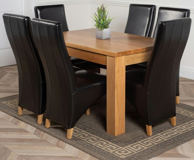 Rackhams Dakota Small Oak Dining Table with Lola Leather Chairs - 6 chairs - Black - image 1