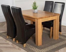 Rackhams Dakota Small Oak Dining Table with Lola Leather Chairs - 6 chairs - Black - thumbnail 2