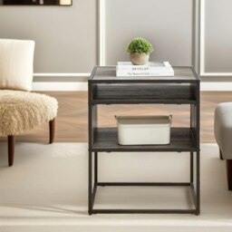 Rackhams Industrial Square Side Table With Open Storage Grey Walnut - thumbnail 5