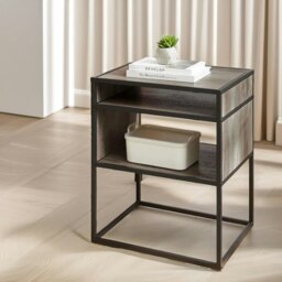 Rackhams Industrial Square Side Table With Open Storage Grey Walnut - thumbnail 3