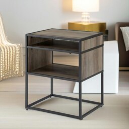 Rackhams Industrial Square Side Table With Open Storage Grey Walnut - thumbnail 6