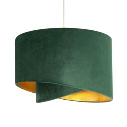 Rackhams Forest Green Velvet Fabric Pendant Shade with Gold Faux Leather Lining - thumbnail 2