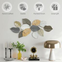 Rackhams Modern Wall Art with Leaf Design, Metal Hanging Decoration - Metal Wall Art - 1 - Tan, Light Gold, Grey, White, Natural - thumbnail 6