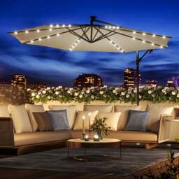 Rackhams 3M Cantilever Garden Parasols Beige/Light Grey/Dark Grey Iron Banana Umbrella with LED Lights - Cross base+Petal water tank base - Light Grey - thumbnail 2