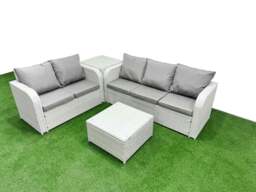 Rackhams 5 Seater PE Rattan Wicker Garden Furniture Patio Conservatory Sofa Set with Square Coffee Table 3 Seater Sofa Love Sofa Side Table - thumbnail 1