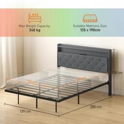 Rackhams Floating Bed Frame with RGB Lights, Upholstered Double Size Bed, Grey - Grey - 200 - Linen-look fabric - thumbnail 3