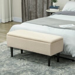 "Rackhams 15"" Ottoman Storage Box with 47L Storage Capacity - Cream - Polyester, Foam, Rubberwood - 95cmx38cmx45cm"