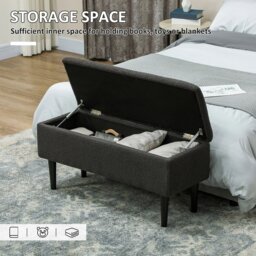 "Rackhams 15"" Ottoman Storage Box with 47L Storage Capacity - Cream - Polyester, Foam, Rubberwood - 95cmx38cmx45cm" - thumbnail 5