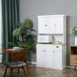 Rackhams Kitchen Cupboard Storage Cabinet Microwave Oven Stand with Storage - White - thumbnail 1