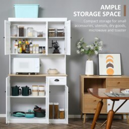 Rackhams Kitchen Cupboard Storage Cabinet Microwave Oven Stand with Storage - White - thumbnail 4
