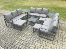 Rackhams Aluminium Outdoor Garden Furniture Set Patio Lounge Sofa with Square Coffee Table 2 Side Tables 3 Footstools Conservatory Set Dark Grey - thumbnail 2
