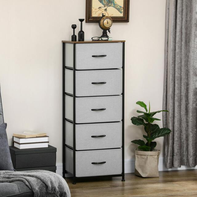Rackhams 5 Drawer Fabric Chest of Drawers w/ Wooden Top for Hallway Cream - image 1