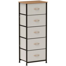 Rackhams 5 Drawer Fabric Chest of Drawers w/ Wooden Top for Hallway Cream - thumbnail 3
