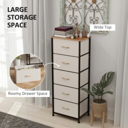 Rackhams 5 Drawer Fabric Chest of Drawers w/ Wooden Top for Hallway Cream - thumbnail 5