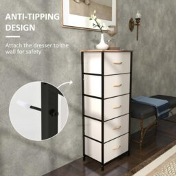 Rackhams 5 Drawer Fabric Chest of Drawers w/ Wooden Top for Hallway Cream - thumbnail 6