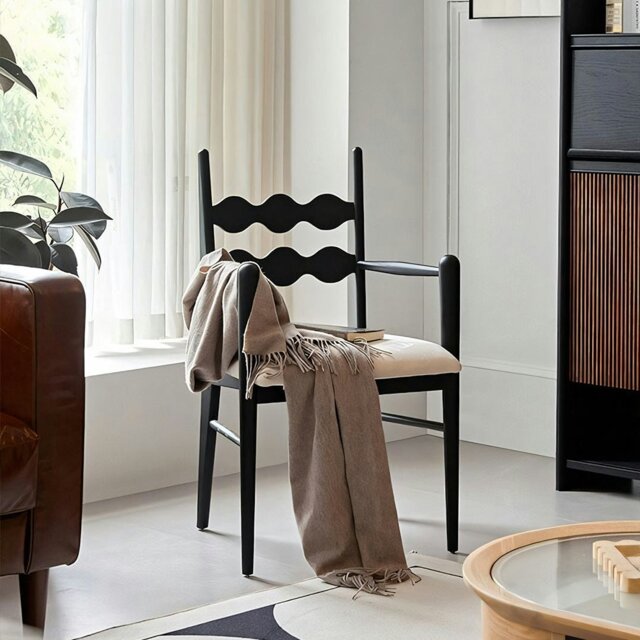Rackhams Jiro Dining Chair With Arms, Sold Wood - Black - image 1